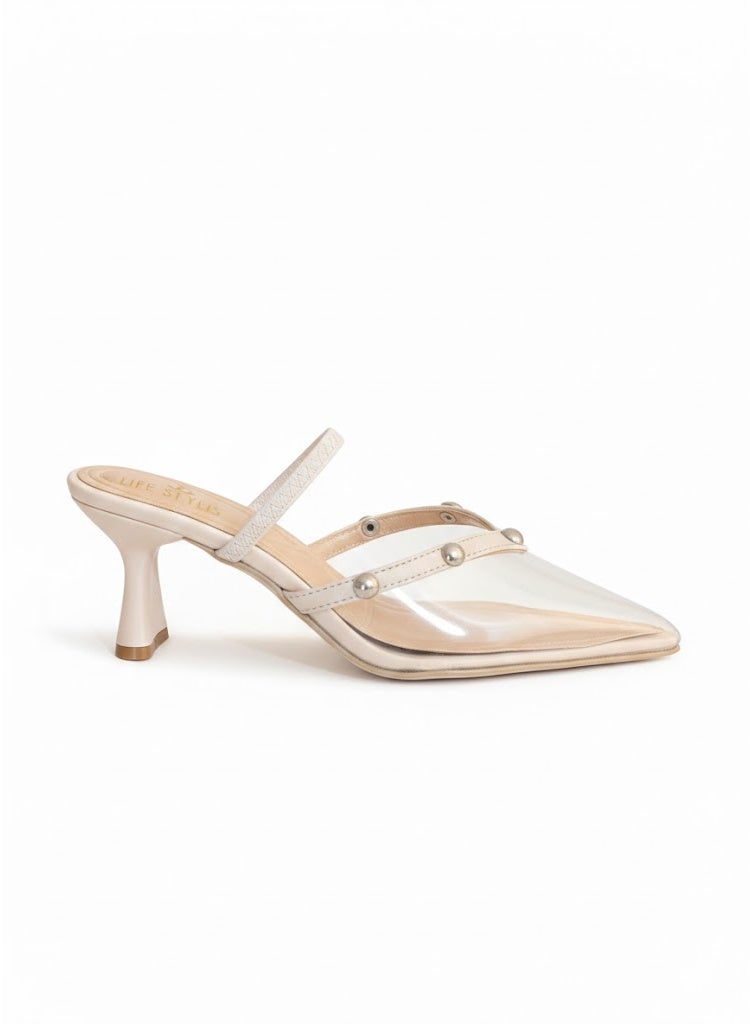 لايف ستيلاش  أحذية بكعب متوسط مع شريط مطاطي F-604 - شفاف - Image 3